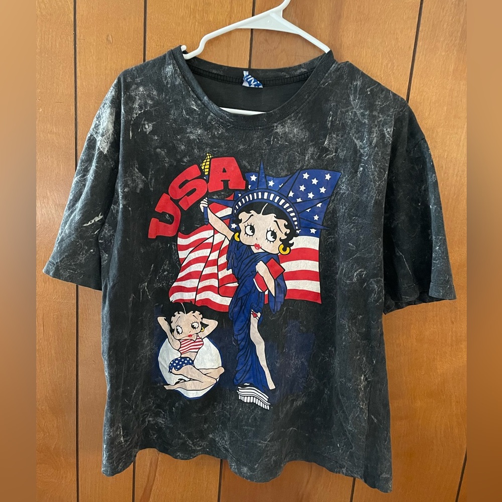 Vintage Betty Boop Bangkok USA Flag T-shirt Tee Shirt Short Sleeve Top L-XL